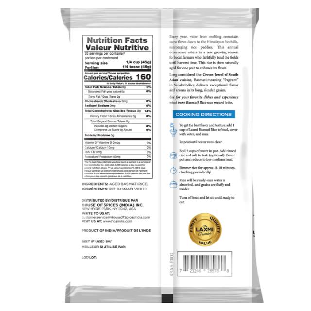 LAXMI AGED BASMATI RICE 20X2 LB