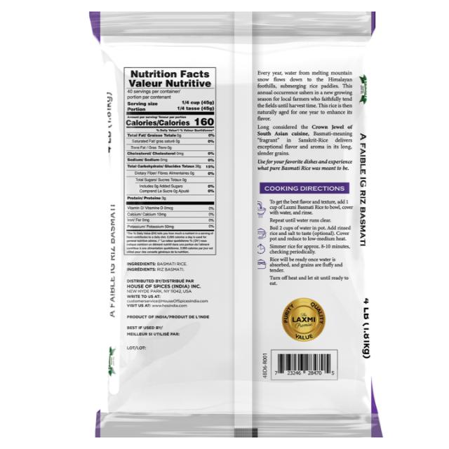 LX. LOW GI BASMATI RICE 10X4 LB (NONGMO)