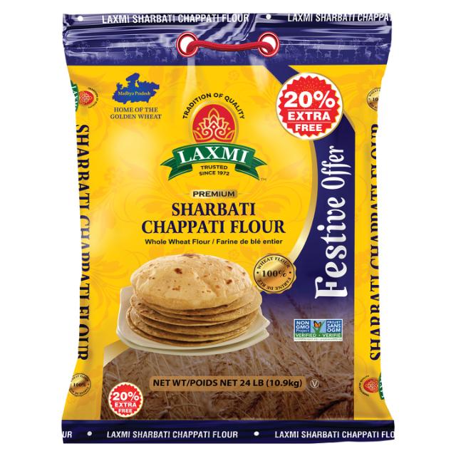 LAXMI SHARBATI CHAPATI FLOUR 2X(20+4)24 LB 20% EXT