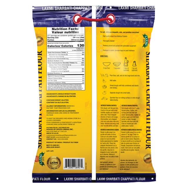 LAXMI SHARBATI CHAPATI FLOUR 2X(20+4)24 LB 20% EXT