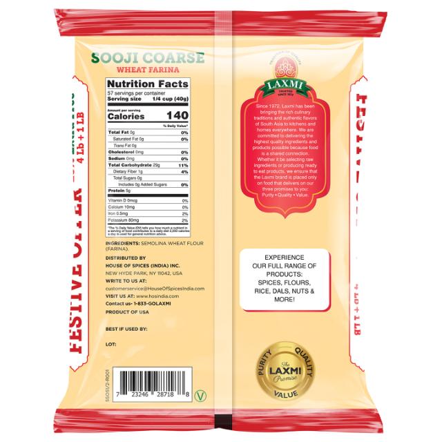 LAXMI SOOJI COARSE FEST PCK (4+1 LB) 8X5 LB