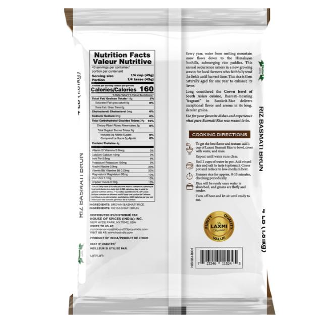 LAXMI BROWN BASMATI RICE 10X4LB(POUCH)